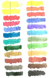 Schmincke set color comparison: old set colors on left, new set colors on right